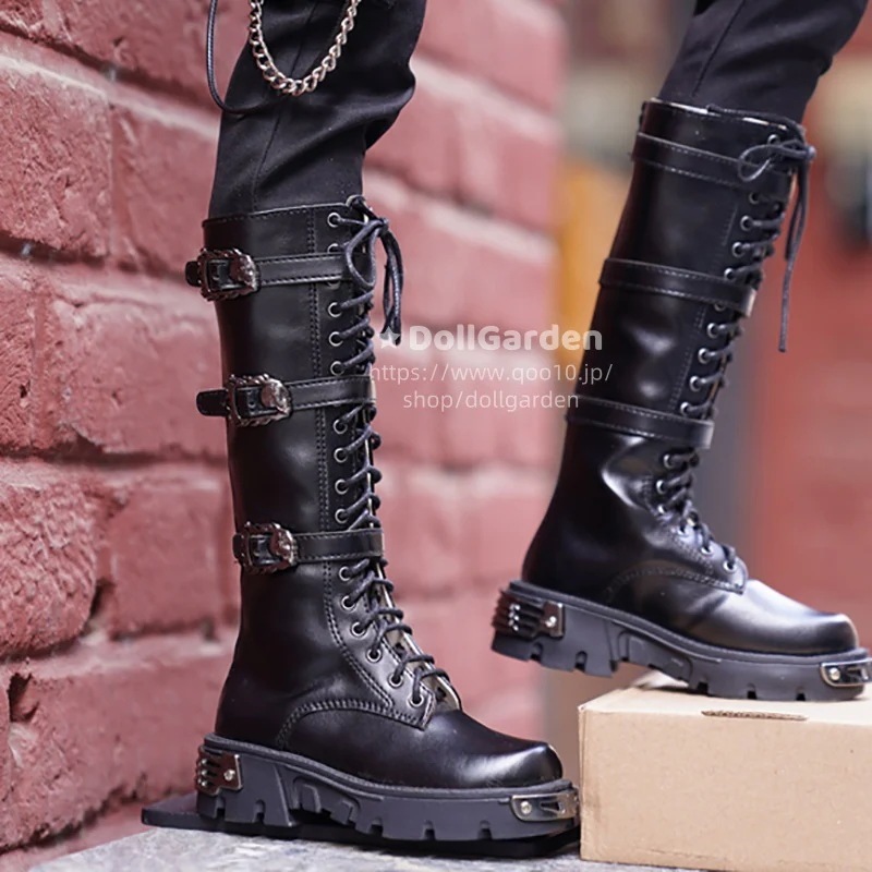 BJDドール用靴 70dad 75dad パンク系ロングブーツ 長靴 75cm 白/黒 SD17/68cm/70cm/ID75サイズ球体関節人形用シューズ かっこいい