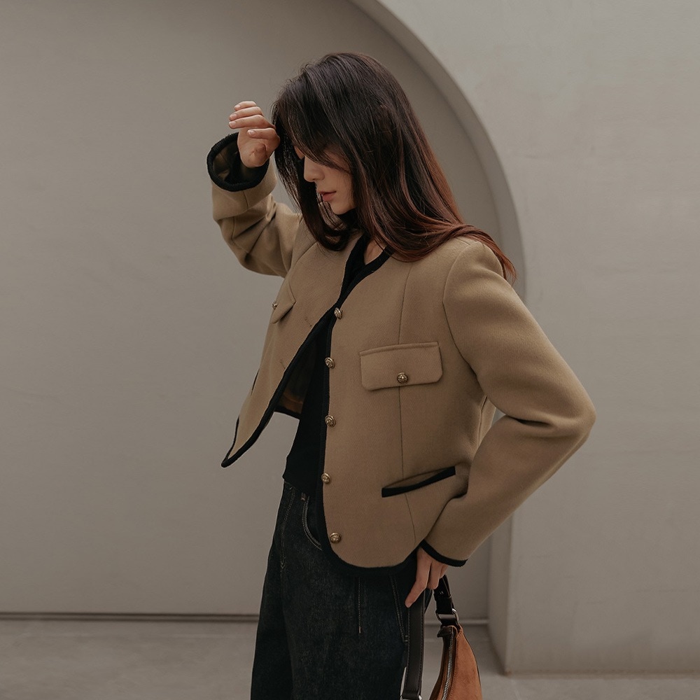 配色テープノーカラーショートジャケット