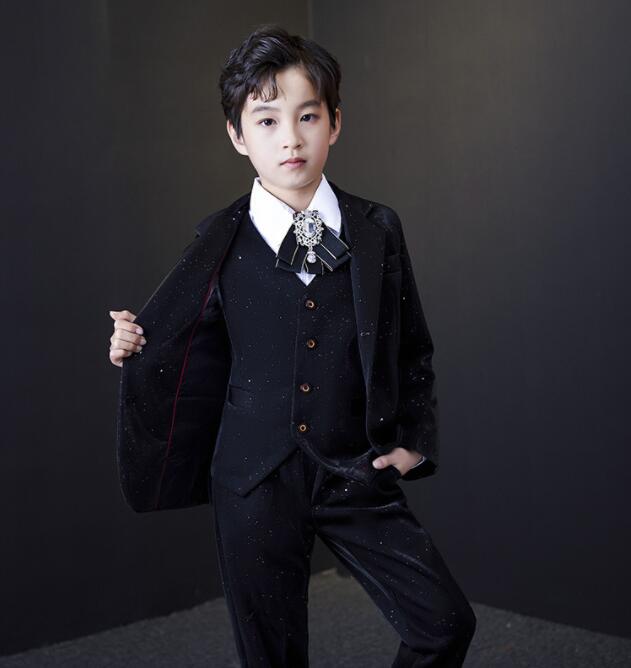 品質良い!店舗お勧め!子供 礼服 3点セット 男の子 王子様 セット フォマールウェア キッズ 紳士服 おしゃれ 暗色 ラメ入り 星空イメージ 結婚式 パーティー 発表会 演奏会 ステージ衣装 長袖