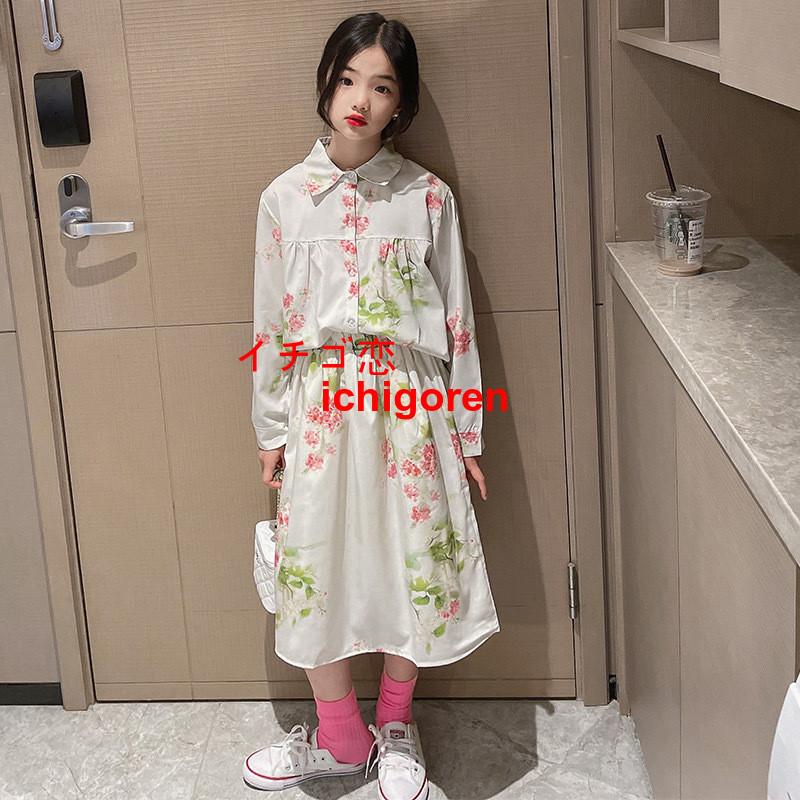 韓国子供服 セットアップ 女の子 秋服 おしゃれ 2点セット 長袖 シャツ + スカート キッズ ガールズ 上下セット 可愛い 姉妹 誕生日 お食事会 お出かけ 通学着