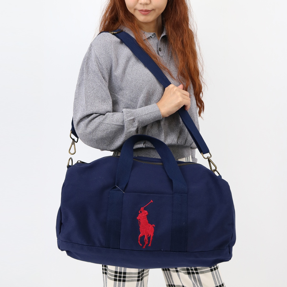 9AR025 ボストンバッグ ビッグポニー ショルダーバッグ ハンドバッグ キャンバス ロゴ刺繍 A4収納可能 ユニセックス レディース メン