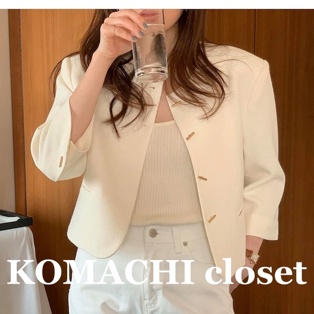 ショート丈ノーカラージャケット ウノーカラージャケット ショート丈ジャケット ノーカラースーツジャケット スーツジャケット 白 ホワイト 黒 ブラック オルチャン 韓国 レディース 高見えジャケット