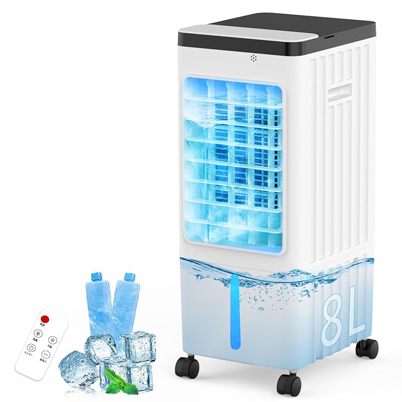 即納：冷風扇 冷風機 強力 人気 冷風扇風機 8L大容量 自動首振り 扇風機 3段階風量 上部給水 工事不要スポットクーラー 冷房 送風・冷却・加湿・浄化 冷房 移動式 クーラー 熱中症対策 業務&家