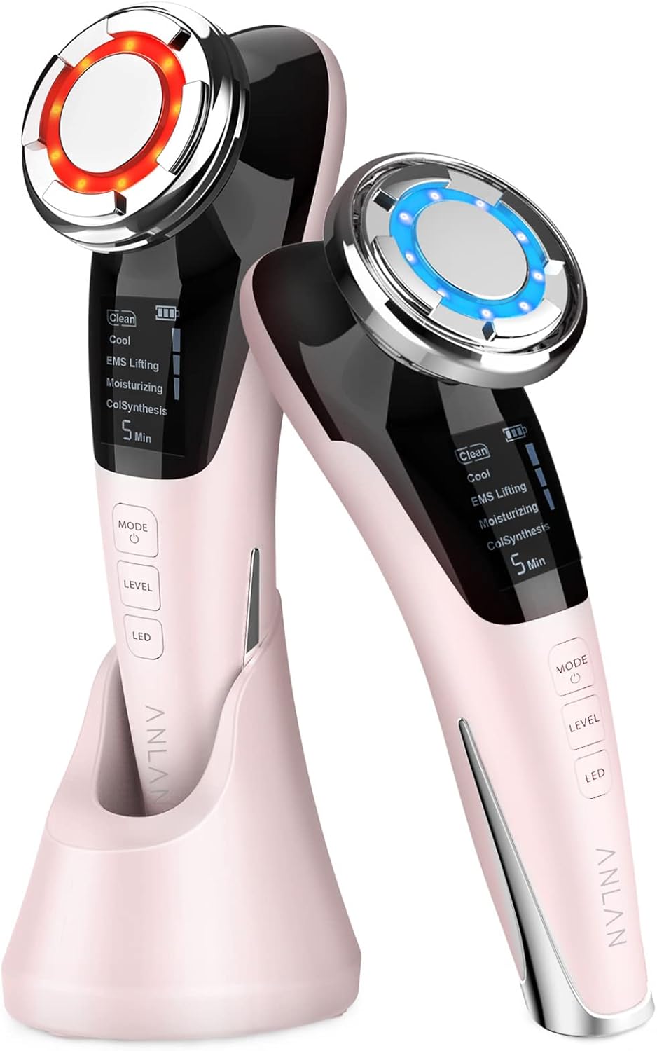 美人百花掲載 ANLAN 美顔器 ems リフト 温冷ケア LED光 1台8役 温冷美顔器 目元 口元 イオン 毛穴ケア 自宅用美顔器 (ピンク)