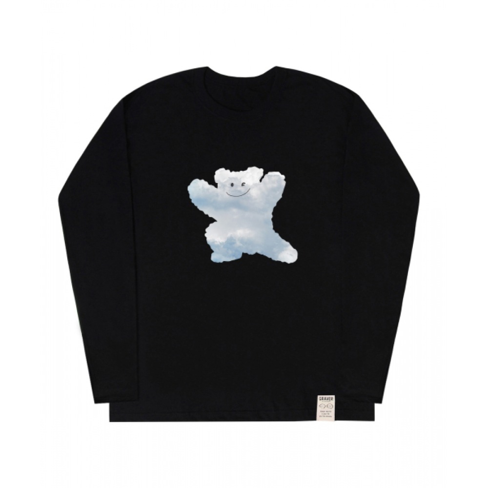 GRAVER [ユニセックス] ビッグクラウドベアスマイルロングスリーブTシャツ_ブラック
