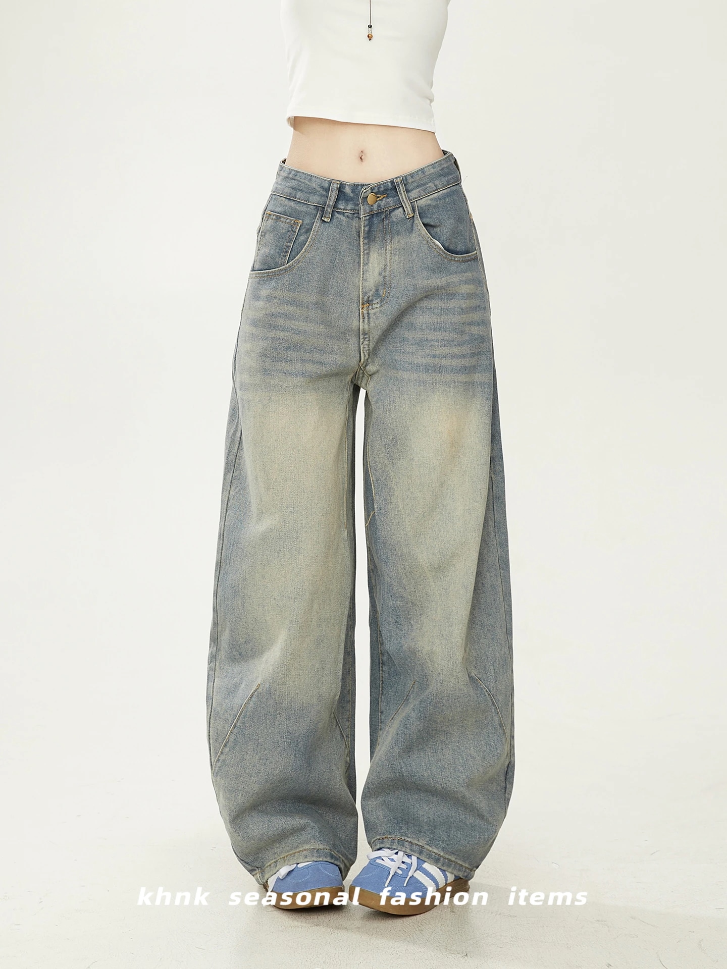 2025秋冬 デニムパンツ ボトムス ハイウエスト ジーンズ K-POP ストリート系ファッション韓国風ファッションウェア練習ジーンズ シルエット加工ゆったり レディースカジュアル型ライク衣