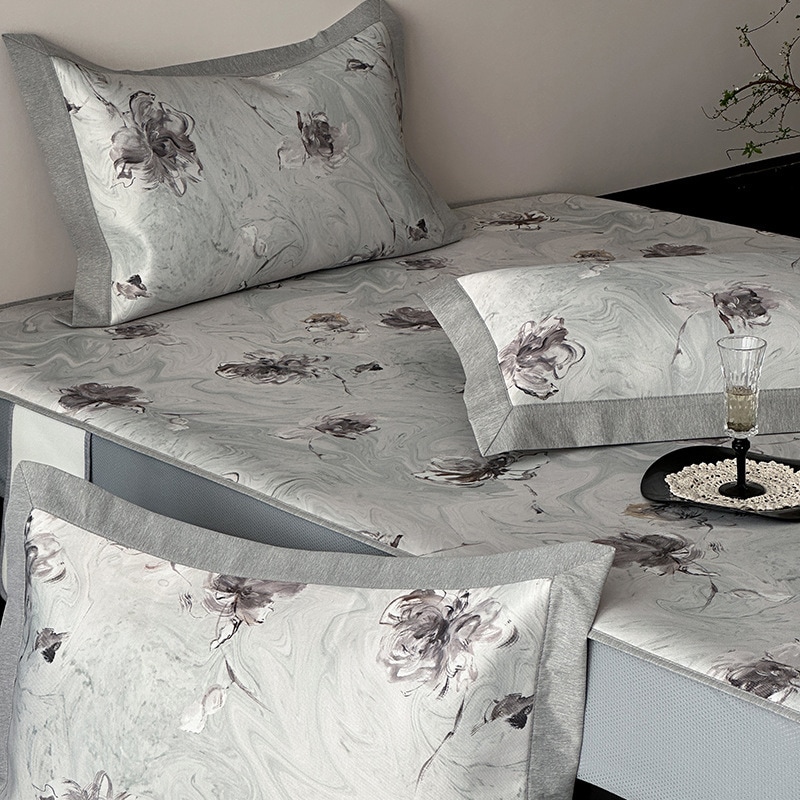 クラスaレトロアイスシルクマット3ピースセットアメリカンプリント夏のエアコンソフトマットアイスシルクマットは機械で洗浄できます