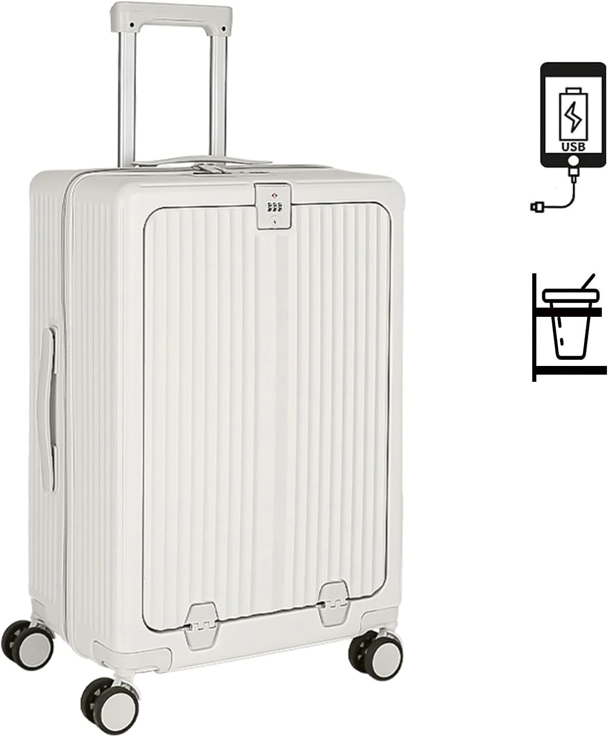 キャリーケース スーツケース フロントオープン ドリンクホルダー 機内持ち込み 360度回転 静音 大容量 軽量 可愛い 旅行/出張/修学/海外旅行 カップホルダー付き USBポート キャリーバック