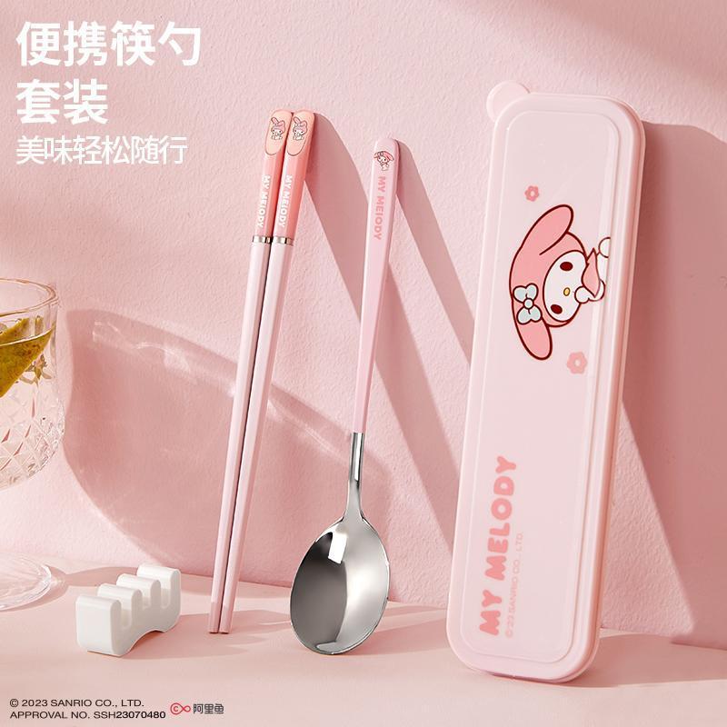 サンリオ箸とスプーンのセット携帯用2点セット1人用と箸1本サラリーマンや学生向けの専用食器収納ボックス一部翌日出荷