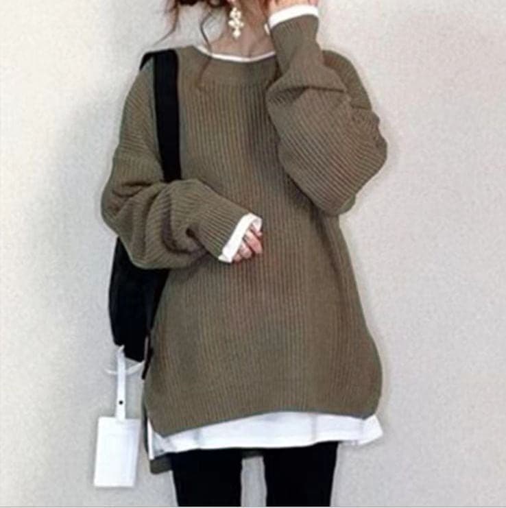 トップス ニットソー セーター 袖あり 長袖 ラウンドネック ニット かわいい 大人可愛い シンプル カジュアル 大人 おしゃれ お洒落 かっこいい レトロ 大人可愛い 大人女子 こなれ感 ラフ