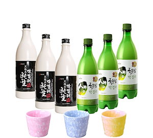 「天地水」純生マッコリ 750ml x 3 「麹醇堂」 生マッコリ 750ml x 3 思い出コップ1個 プレゼント 生マッコリ 韓国 マッコリ セット