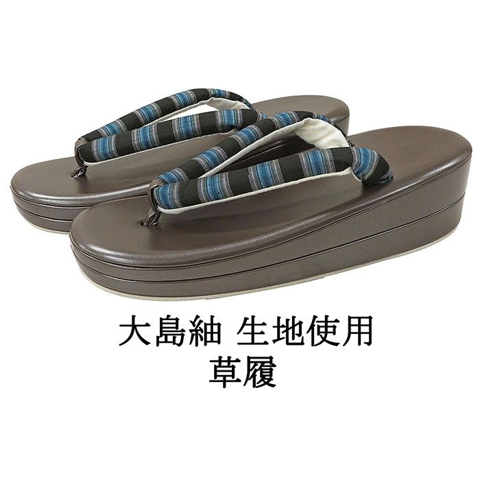 草履 レディース 大島紬 ぞうり 履物 フリーサイズ 二枚芯 着物 カジュアル 新品 n5644