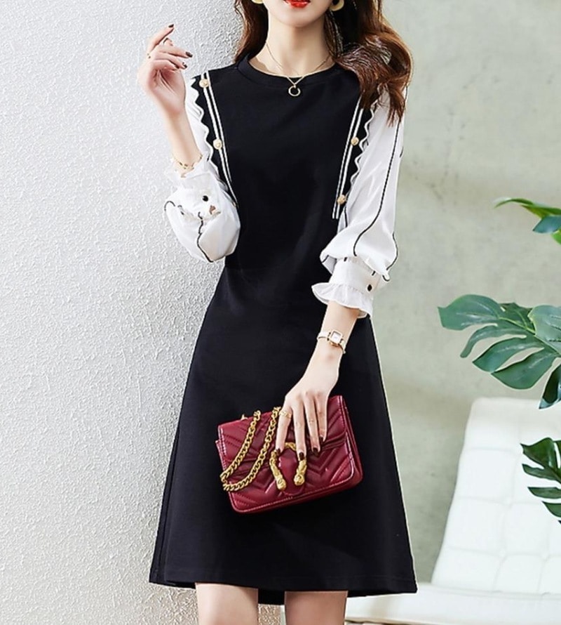 ワンピース デート モテアイテム ミモレ丈 長袖 切り替えデザイン 可愛い きれいめ 上品 おしゃれ かっこいい 可愛い ラブリー キュート ガーリー クール モード系 セクシー エレガント