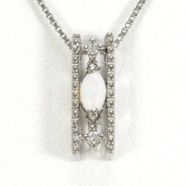 K18 18金 WG ホワイトゴールド ネックレス オパール ダイヤ 約43cm ジュエリー 中古