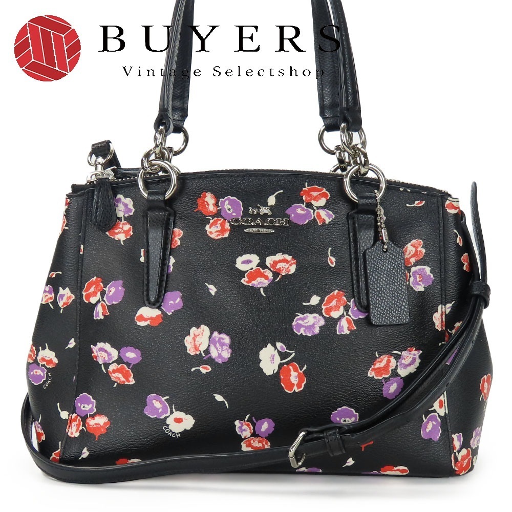 中古 ハンドバッグ F37421 フラワー レザー ブラック シルバー金具 2WAY ショルダー レディース 女性