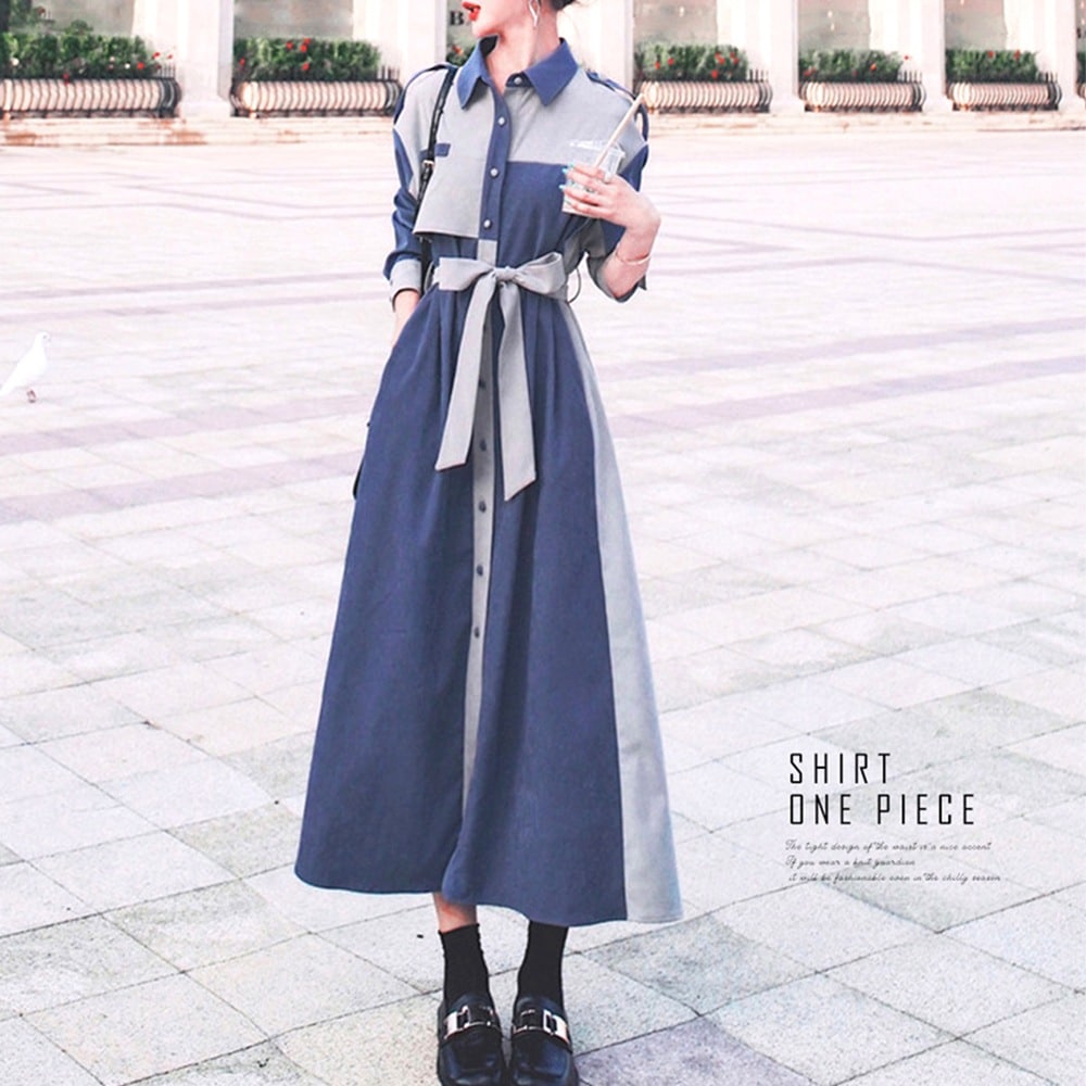 国内即納 シャツワンピース ロング レディース 80ZHUIMENG-007 6,258円