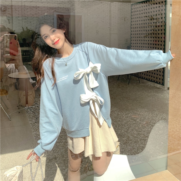 トップス スカート ボトムス トレーナー ミニスカート ミニ ミニ丈 ショート ショート丈 袖あり 長袖 Uネック フレア Aライン リボン 上下セット 2点セット ツーピース お得 かわいい