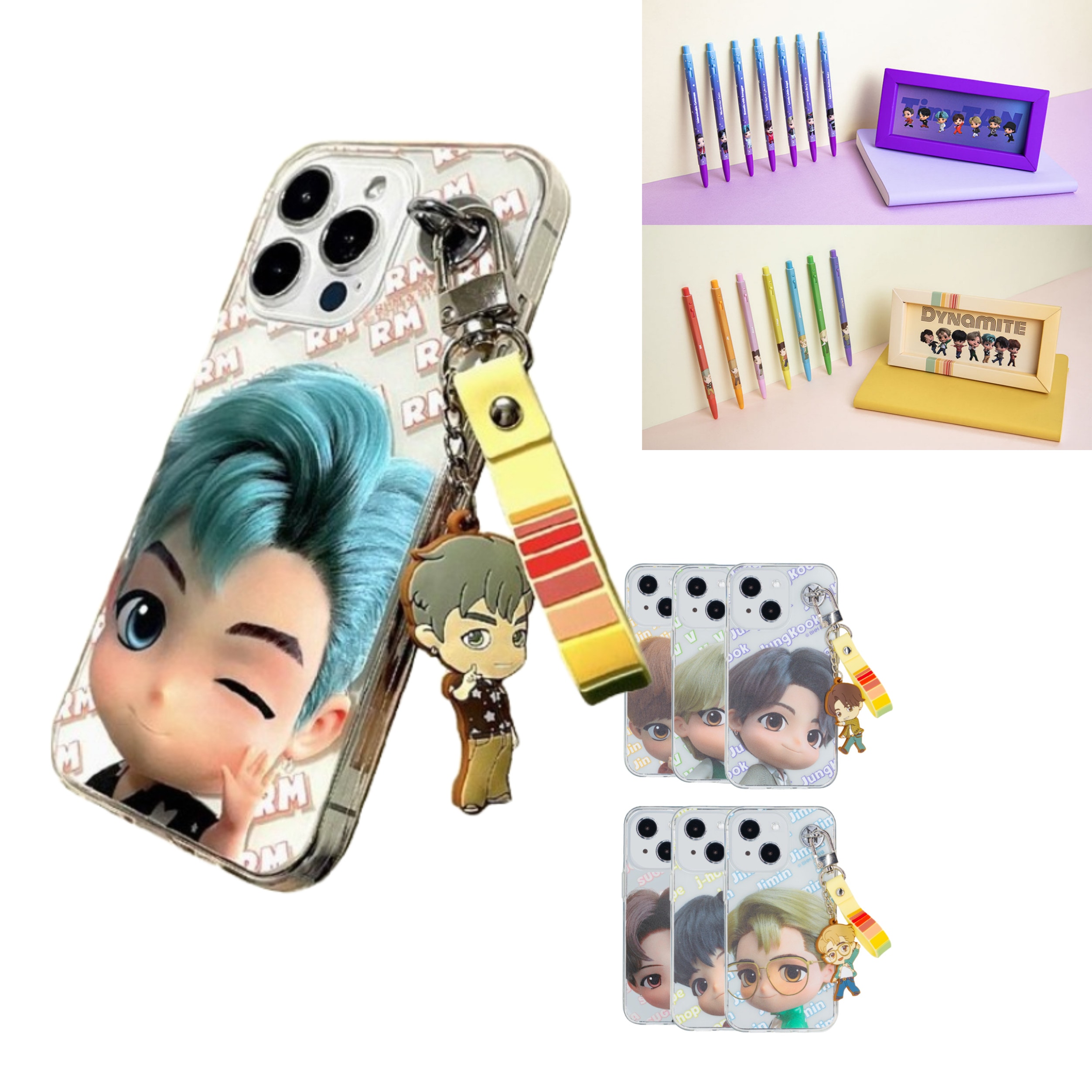 【BTS公式】iPhone 3D ケース キーリング付き ダイナマイト iPhone 13/14/15 And 追加購入 限定版 タイニタン BP153 ボールペン 7本入