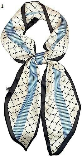 【20%OFFクーポン～】27.5インチ マルベリー風 ヘッドスカーフ レディース ファッション スクエアネック サテン スカーフ バッグ ヘアスカーフ ギフト I05-ブルー ブラック/格子縞
