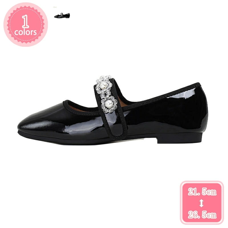 1000円OFFクーポン エナメル パンプス ストラップ 大きいサイズ バレエシューズ フラット ぺたんこパンプス パール 痛くない スクエアトゥ 幅広 ローヒール パーティー レディース 歩きやすい 11,161円