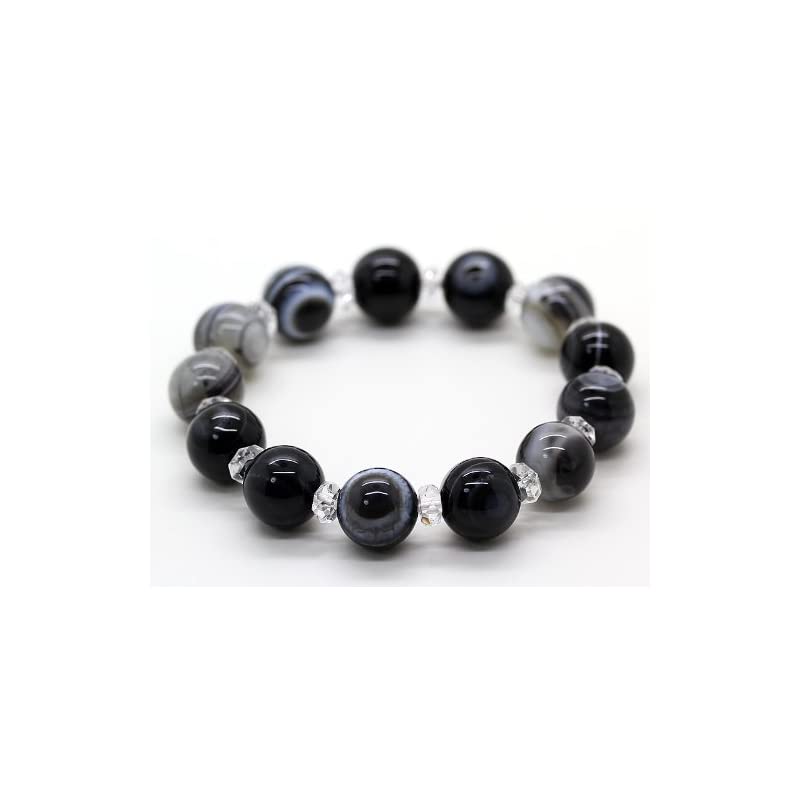 石輝 天然石天眼石12ｍｍカットボタン水晶数珠ブレスレット[b283]