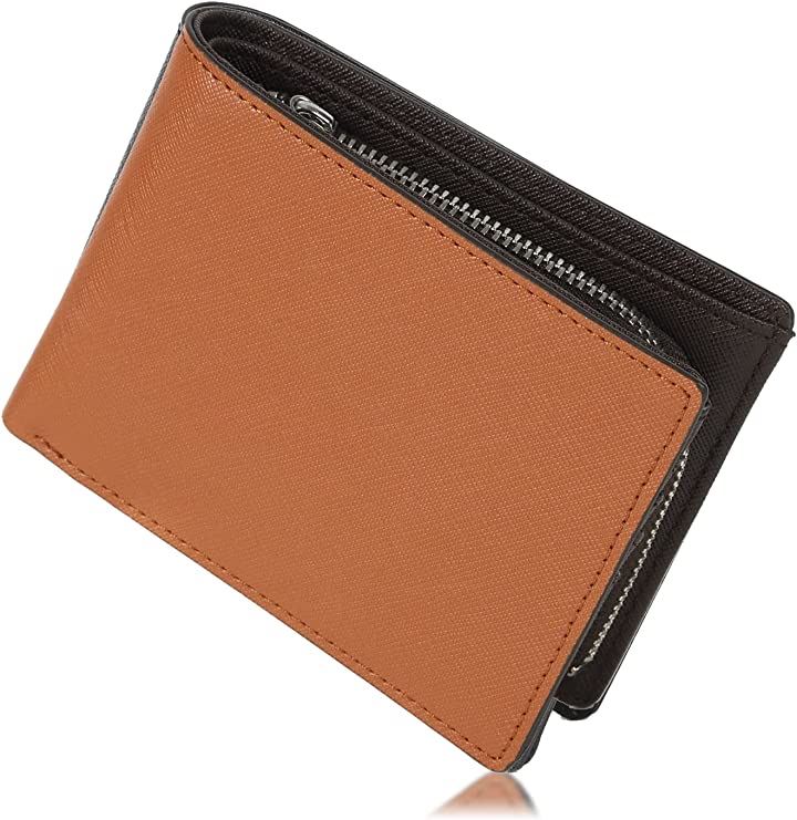 エクスビータ 2023年 二つ折り 財布 メンズ カード18枚 ジッパー小銭入れ(キャメル)