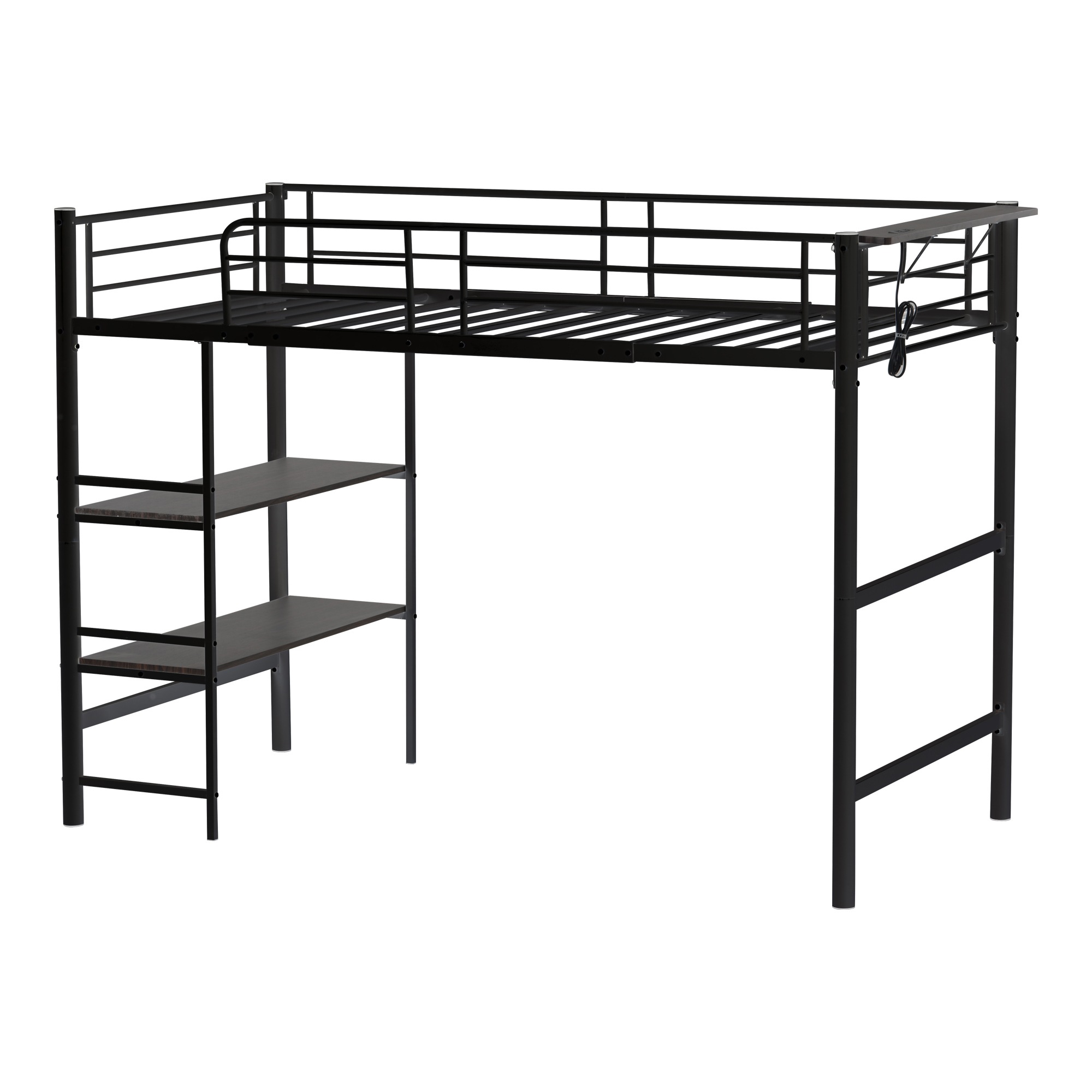 【国内発送.送.料.無.料！】パイプベッド ロフトベッド シングル コンセント付き 収納 子供ベッド 子供部屋 スチール 耐震 ベッド シングル パイプベッド パイプ 収納付き ラック付き