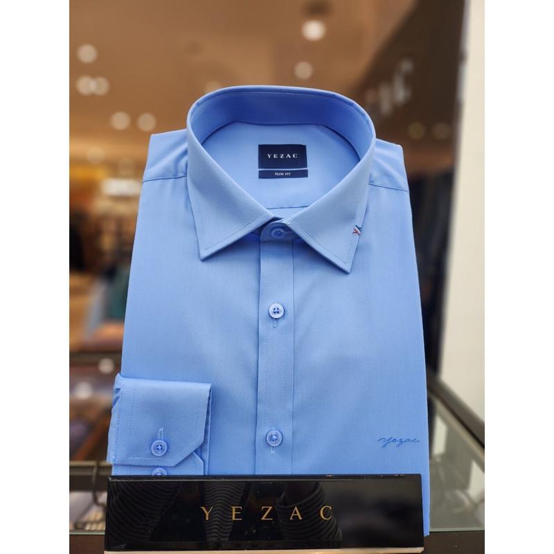 AK坪沢店シャツ コットン混紡カラーポイントスリムフィットシャツ ブルー YJESBS172BL