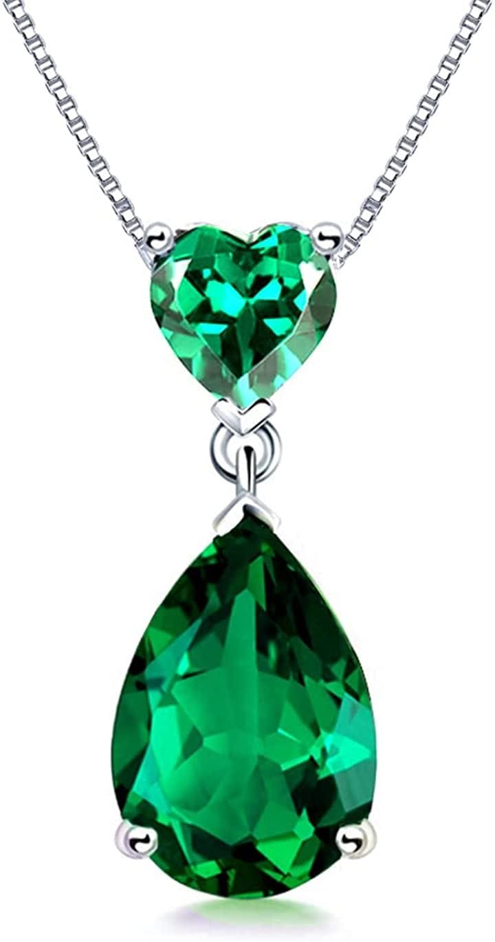 レディース925 シルバー ネックレス ペンダント ティアドロップ シンプル(5月 誕生石 合成エメラルド)