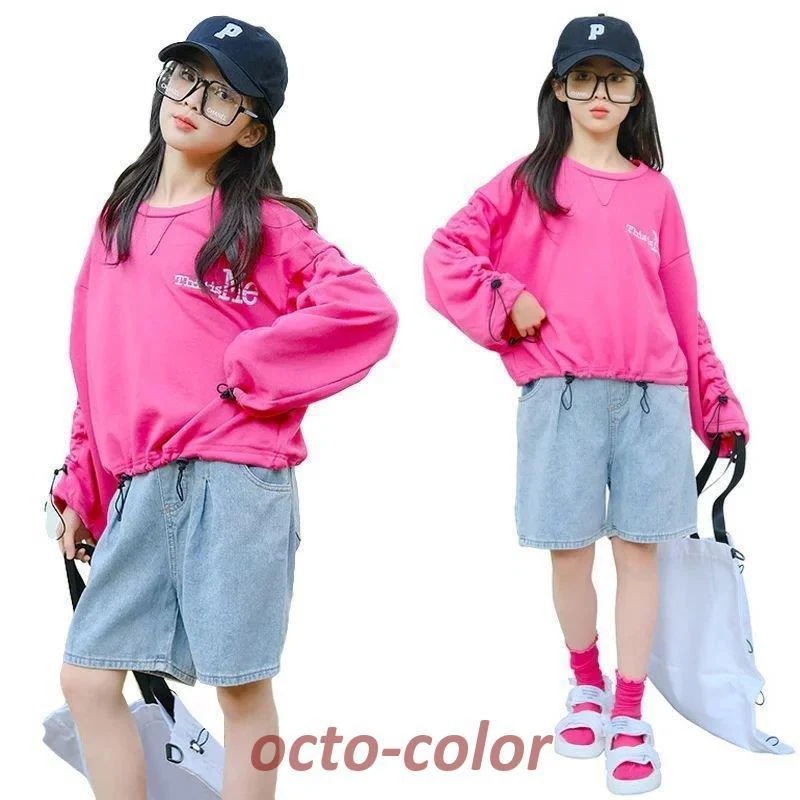 韓国 子供服 セットアップ ジャージ キッズ ダンス衣装 女子 上下 長袖 ハーフパンツ 夏 2点セット ダボダボ ゆったり スポーツウェア レッスン着 練習着 運動ダンス
