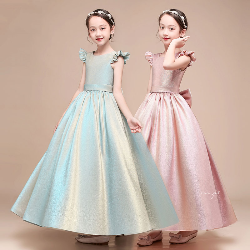 子供ドレス 結婚式 キッズ ジュニア ピアノ発表会ドレス 配色自慢フリル袖ドレス シンプル ロングドレス 結婚式 子どもドレス コンクール プレゼント 子供服 フォーマル 女の子 ワンピース パーティ