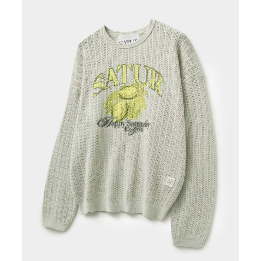 SATUR イビザシトロンサマーグラフィックメッシュニットナチュラルグリーン