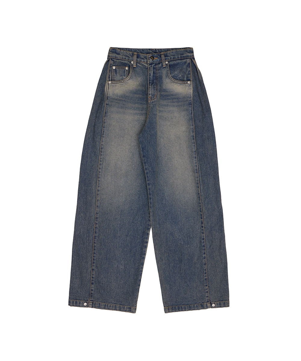 Side Tuck Wide Denim Pants [Brown Blue]