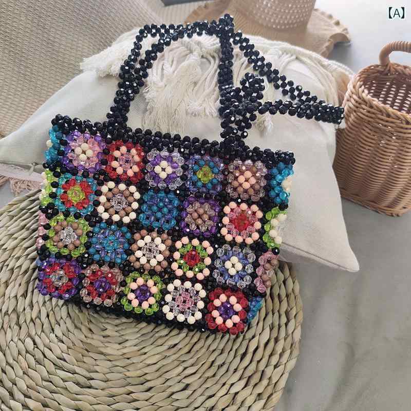 エスニック バッグ かばん 鞄 ビーズ ショルダー 肩掛け レディース マチ 大容量 おしゃれ レトロ カラフル チェック 花 洗える