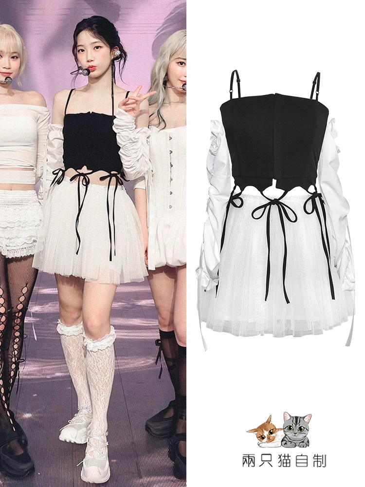 le Sserfim 中村和代 黒ストラップサスペンダーメッシュケーキスカートスーツ