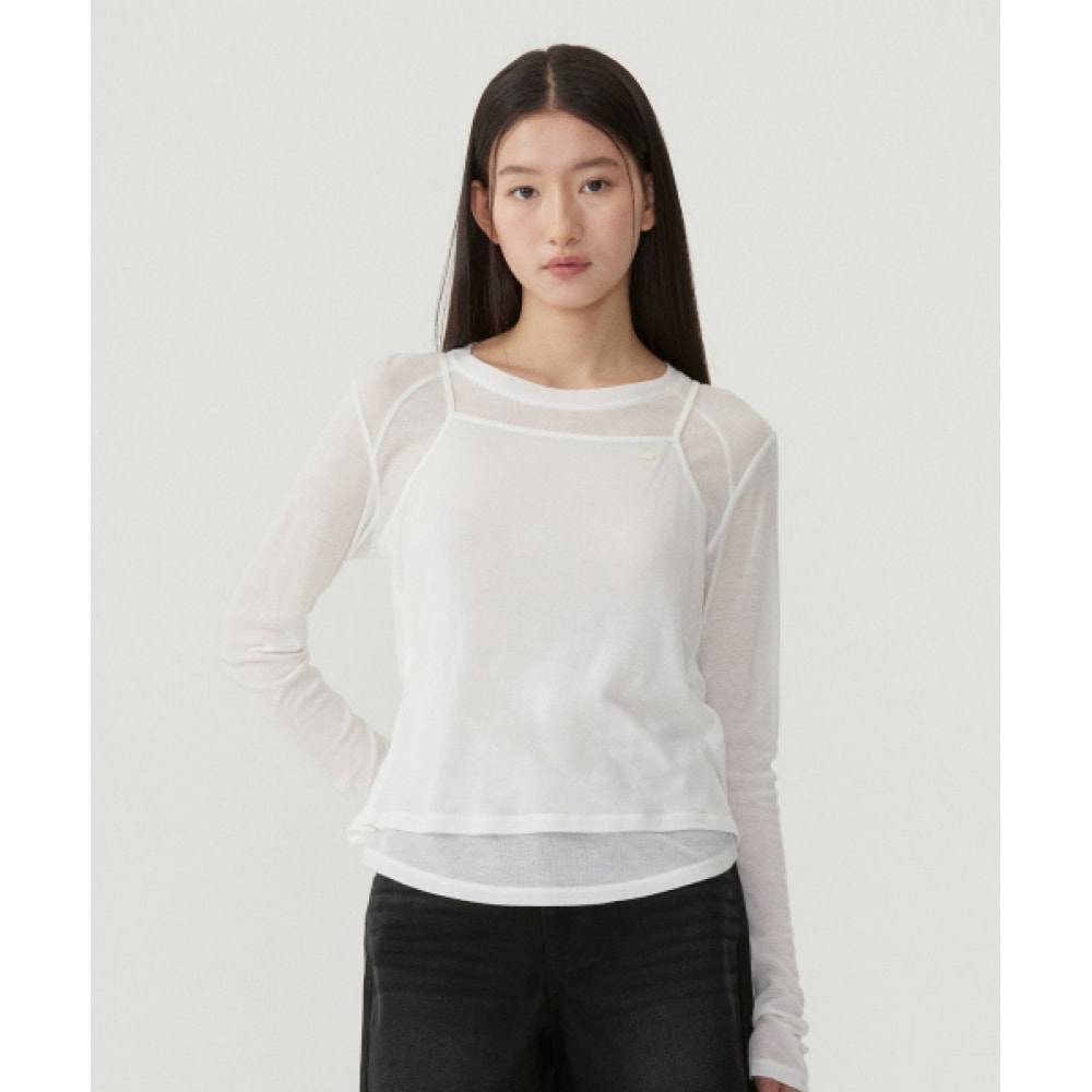 COVERNAT WOMAN シアーレイヤードロングスリーブ White
