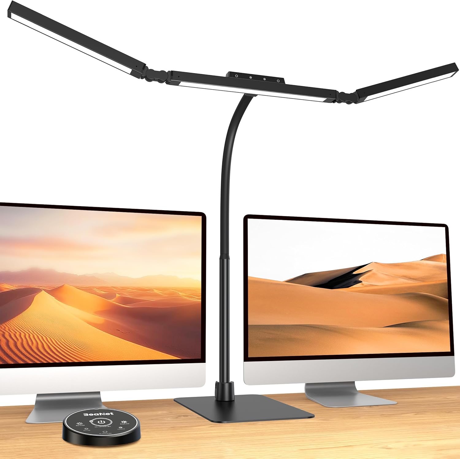 BeaNet デスクライト LED 「幅980mm・大型ベース・3光源Max+版・無線リモコン・24W・独立制御・2000Lx」 4段階調光調色 環境補助光 電気スタンド 「PSE認証済」幅広