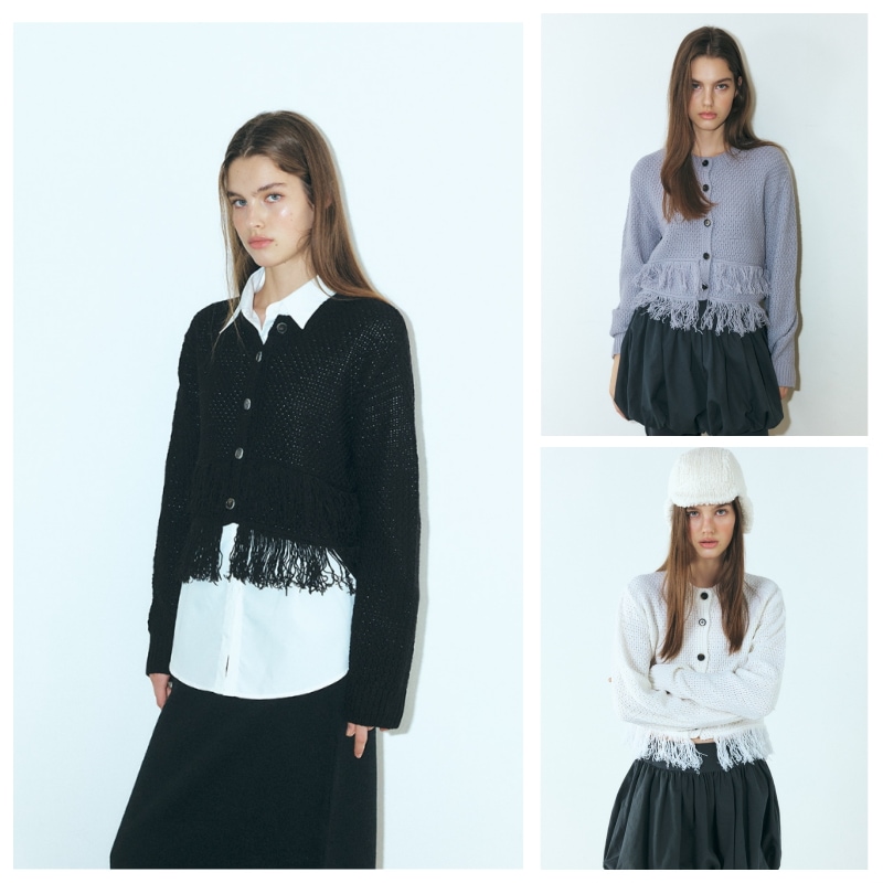 【ETMON】 LAYER FRINGLE KNIT CARDIGAN : 3COLORS 16,200円