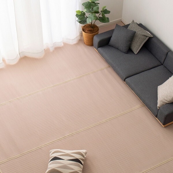 159070660 洗えるい草風カーペット 四条(しじょう) 団地間6畳 255×340 ピンク メーカー直送