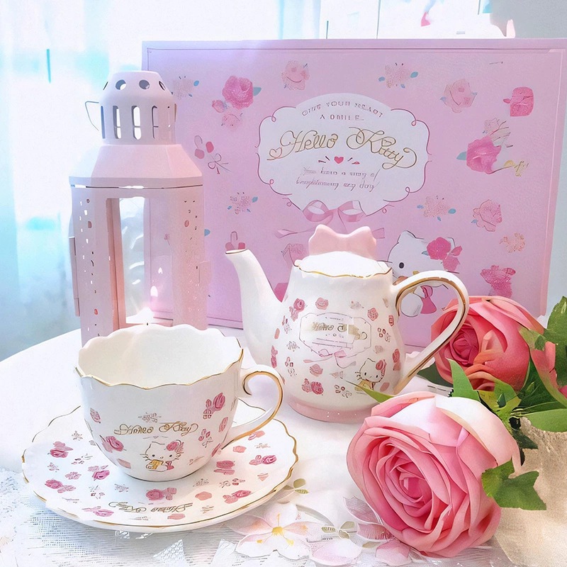 サンリオセラミックティーポットホーム新品絶妙な軽い高級コーヒーカップフランス高級ティーセットギフトボックスセット