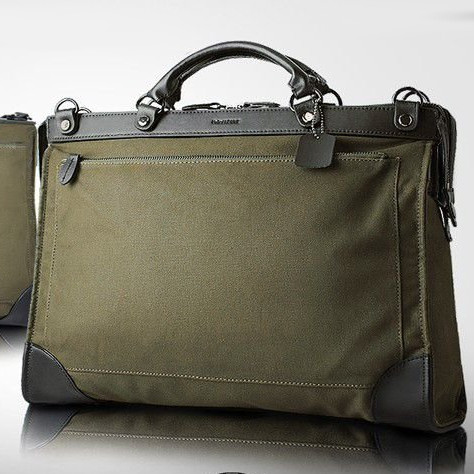ブリーフケース ビジネスバッグ メンズ 革 a4 本革 薄マチ 軽量 帆布 カーキ