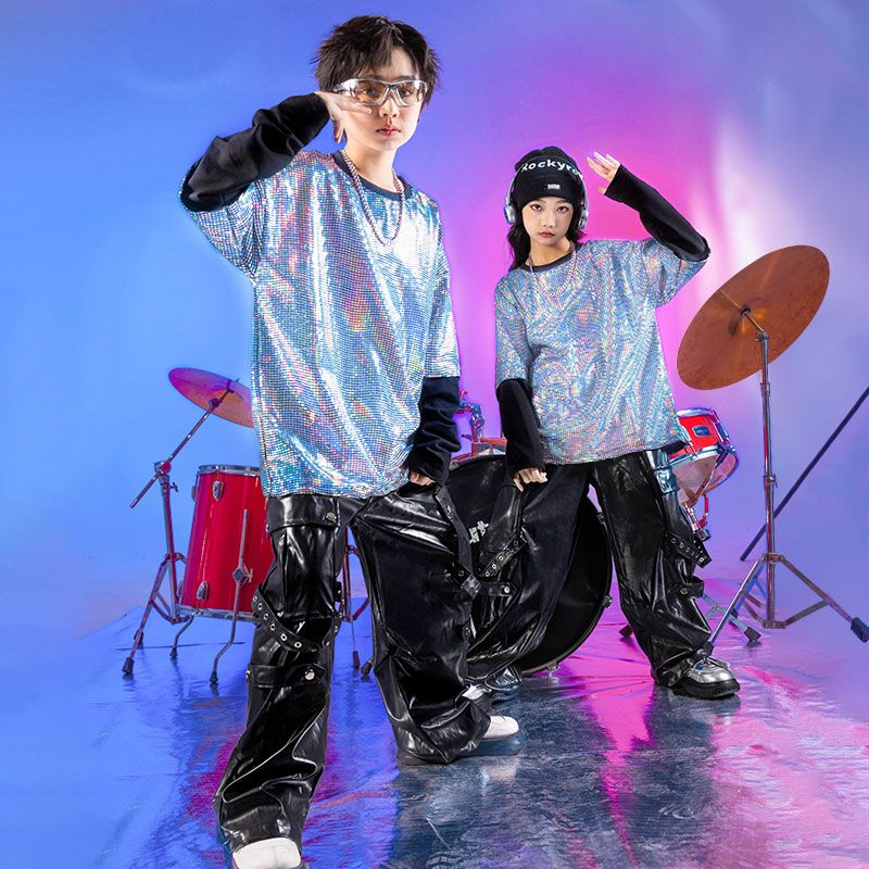 【日常着には必須】子供の街のダンスファッション服男女の子供のヒップホップのクールなスパンコールセット 5,459円