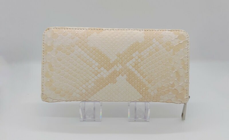 パイソン　ダイヤモンドパイソン　ニシキヘビ　蛇革　白　ホワイト　一枚革　長財布　ラウンドファスナー　手作り tawal0008
