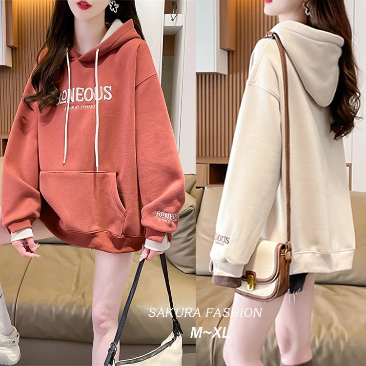パーカー レディース トップス スエット プルオーバー フード スウェット ロゴ 刺繡 長袖 長そで ボリューム袖 大きいサイズ ゆったり 春 バイカラーロゴパーカー30%までに制限