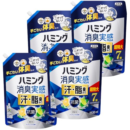 ハミング 【ケース販売】消臭実感 柔軟剤 汗・脂臭タイプ シトラスの香り つめかえ用 2530ml×4個 大容量