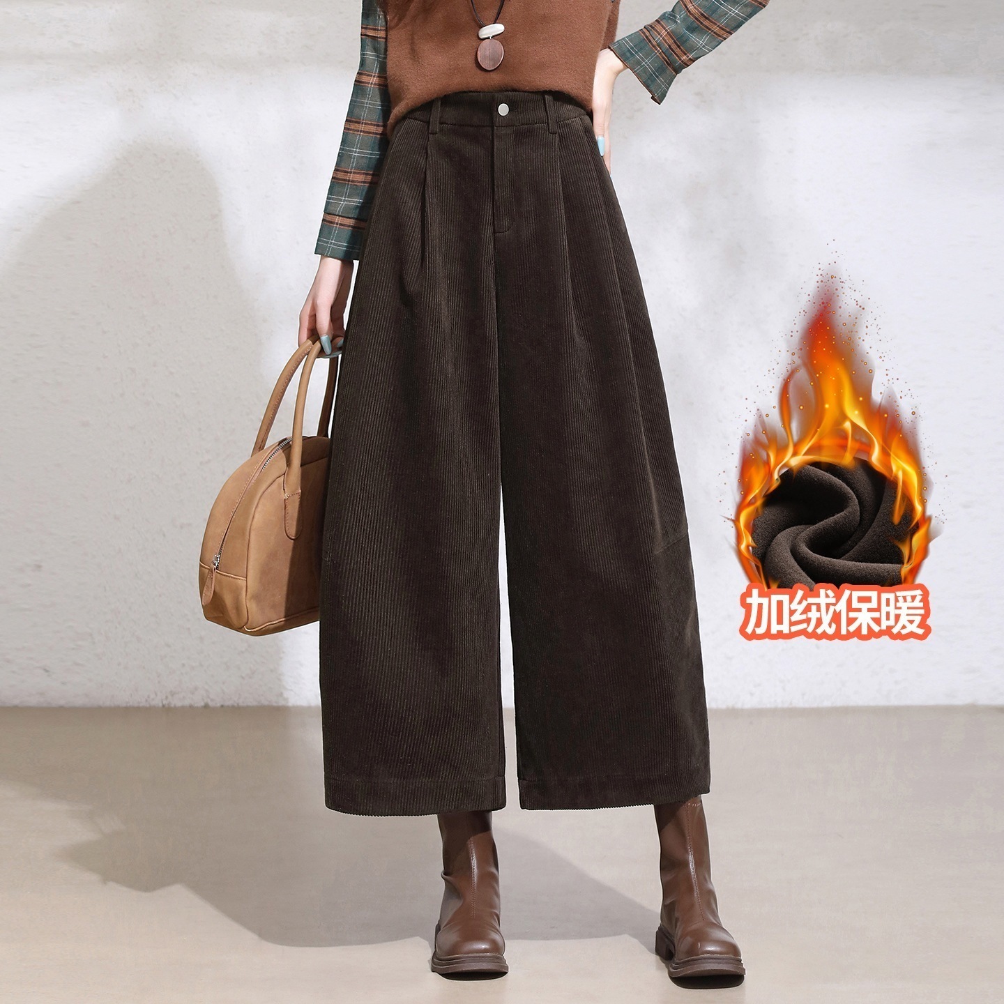コーデュロイ8分スーツワイドパンツ 欧州風 トレンディ 卸売 ガウチョパンツ 秋冬