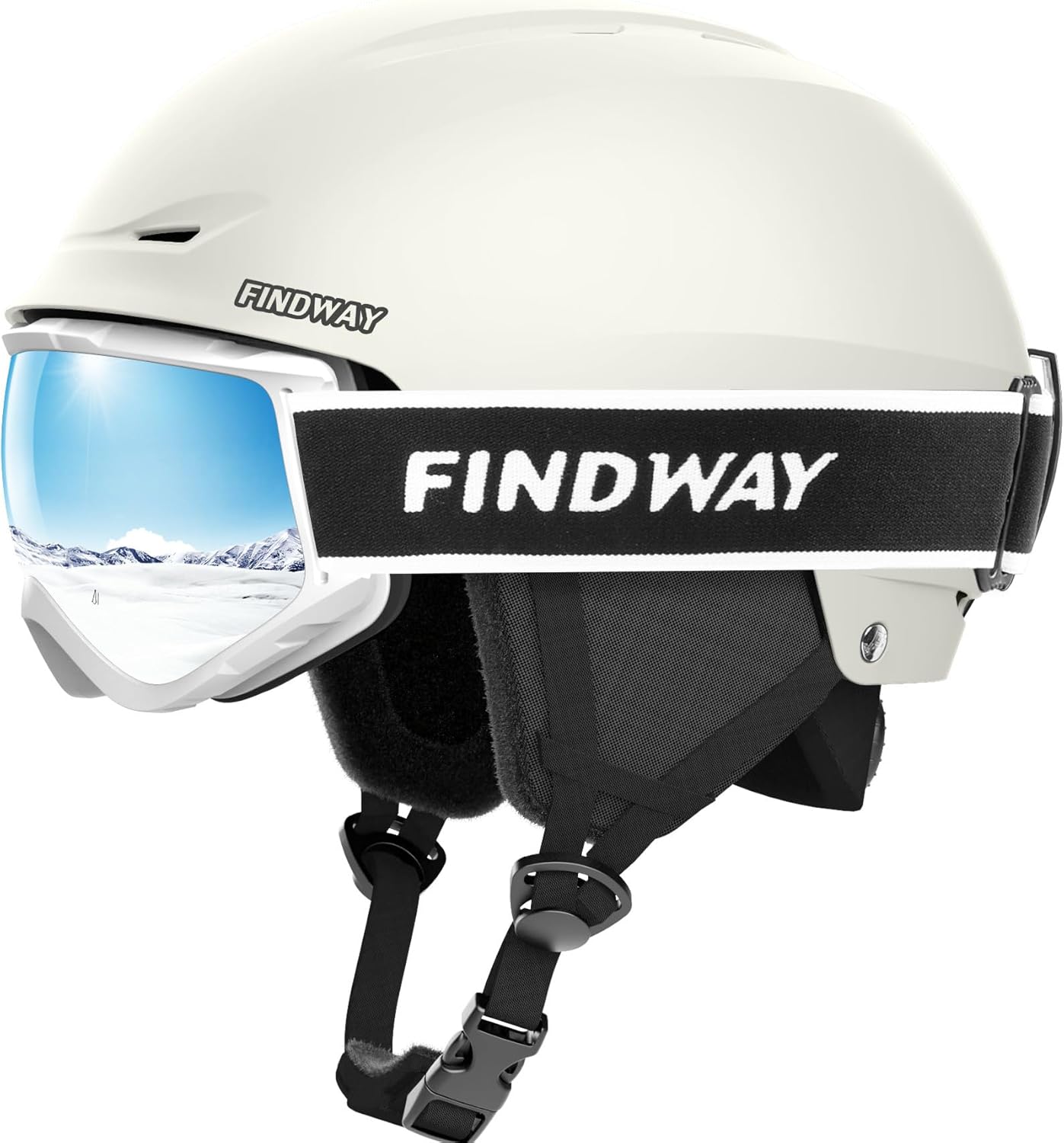 スキー/スノボヘルメット ゴーグル付き 防風 軽量 ホワイト Mサイズ