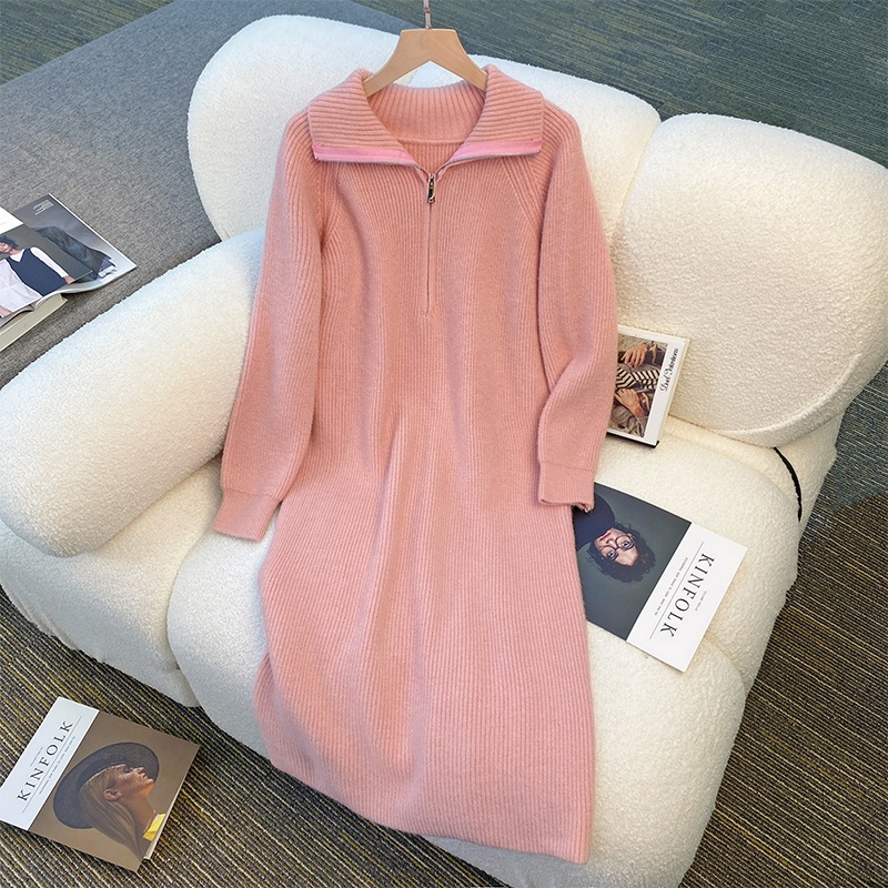 秋冬のフレンチミドル丈セータードレス高級ニットセータードレスとコート付きF21