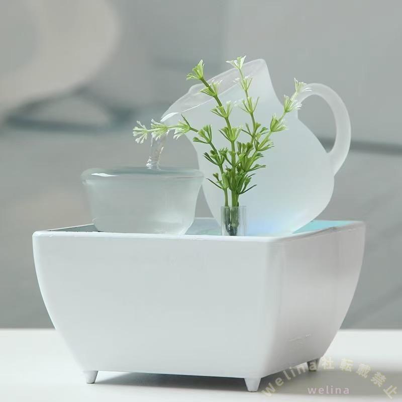ミニ噴水インテリアデスクトップ 屋内USBLED滝セラミック4.7インチ Welina（株） 水音癒しグッズ卓上噴水照明 デスク置きリラックス ミニ滝インテリア