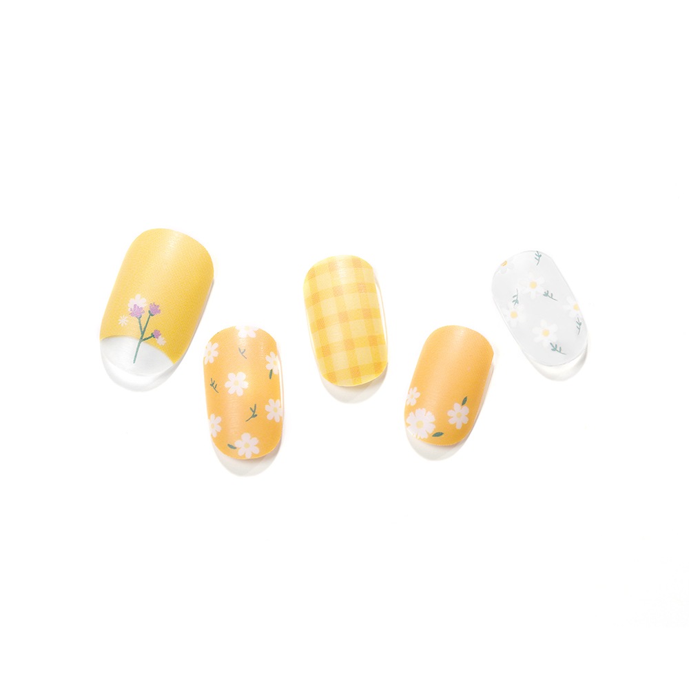 黄色春色チェックネイル ツヤ消し - 超人気 専門店 韓国デザイナー製品 簡単で速い付着 大人気定番商品
